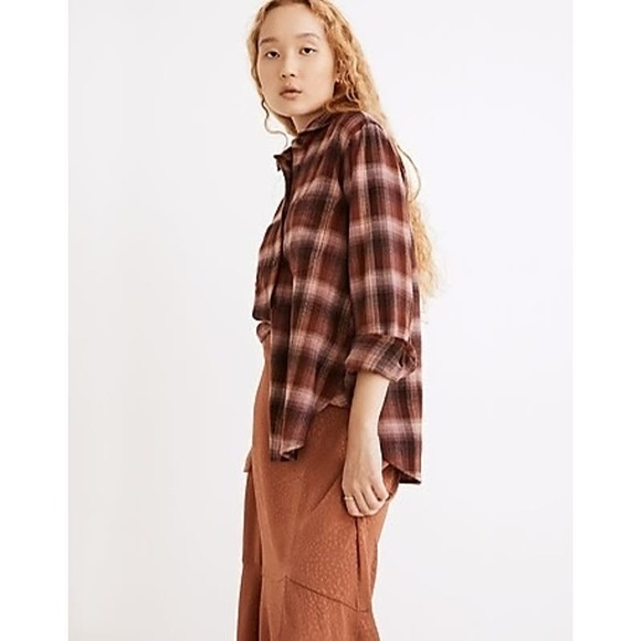 Madewell Women’s Small Flannel Oversized Ex-Boyfriend Swing Shirt Buffalo Check - Picture 2 of 8